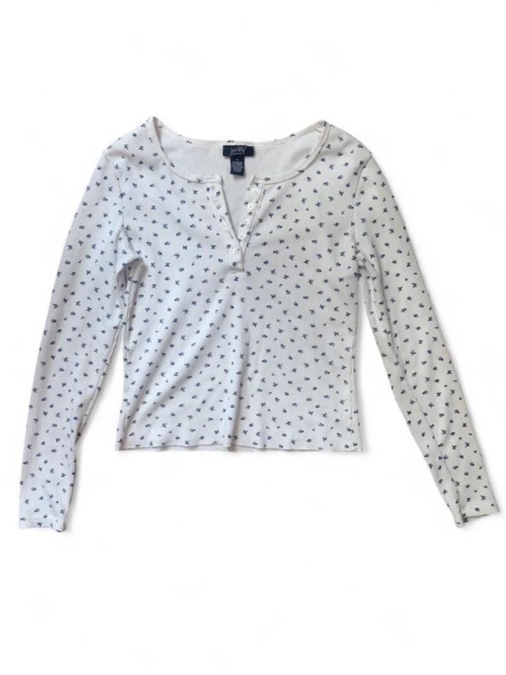 Old Navy White Long Sleeve Henley Tee with Navy Micro Print